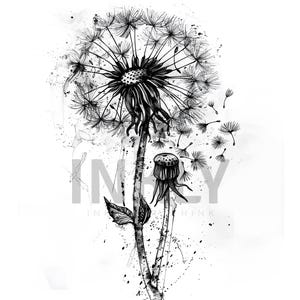 Dandeltion Tattoo Design - Download High Resolution Digital Art PNG Transparent Background | Printable SVG Tattoo Stencil