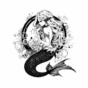 Young Mermaid Tattoo Design - Download High Resolution Digital Art PNG Transparent Background | Printable SVG Tattoo Stencil