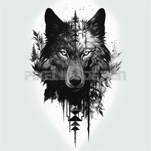Wolfs Head Tattoo Design - Download High Resolution Digital Art PNG Transparent Background | Printable SVG Tattoo Stencil