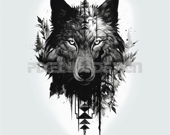 Wolfs Head Tattoo Design - Download High Resolution Digital Art PNG Transparent Background | Printable SVG Tattoo Stencil