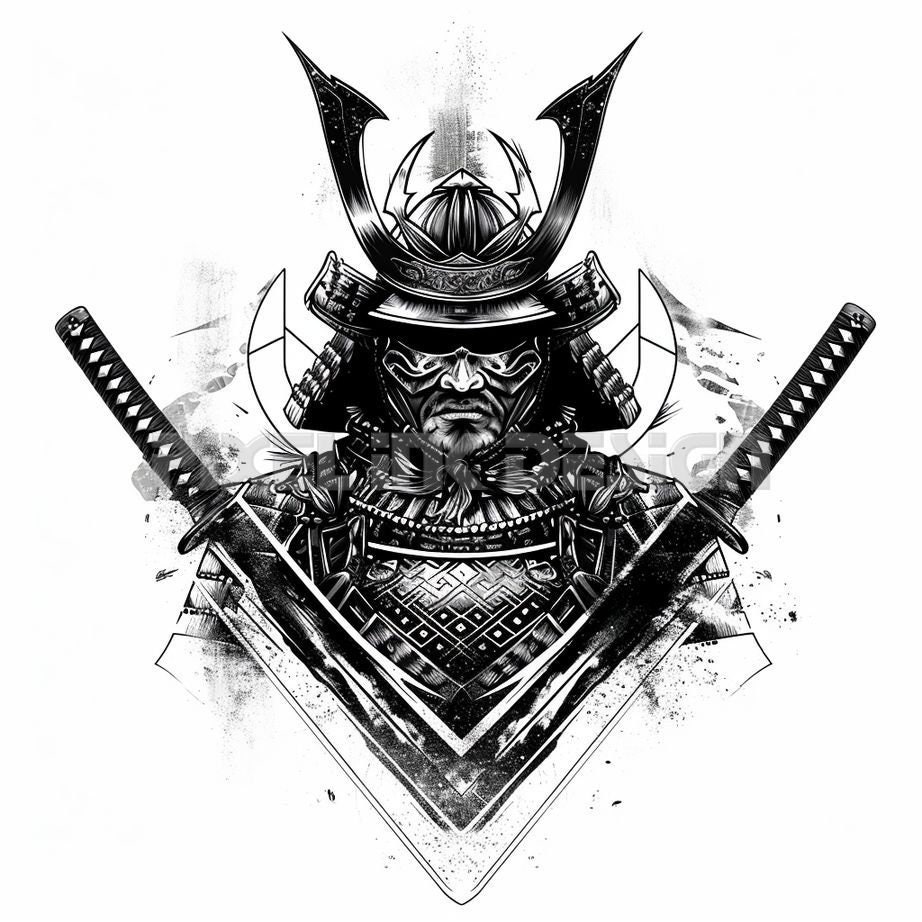 Samurai Warrior Tattoo Design - Download High Resolution Digital Art PNG Transparent Background | Printable SVG Tattoo Stencil