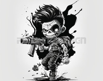 Thug Sceleton Tattoo Design - Download High Resolution Digital Art PNG Transparent Background | Printable SVG Tattoo Stencil