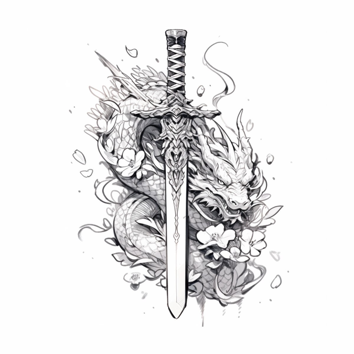 sword-and-dragon-tattoo-design-download-high-resolution-digital-art-png-transparent-background-printable-svg-tattoo-stencil-etsy
