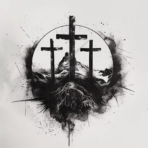 Three Crosses on Calvary Tattoo Design - Download High Resolution Digital Art PNG Transparent Background | Printable SVG Tattoo Stencil