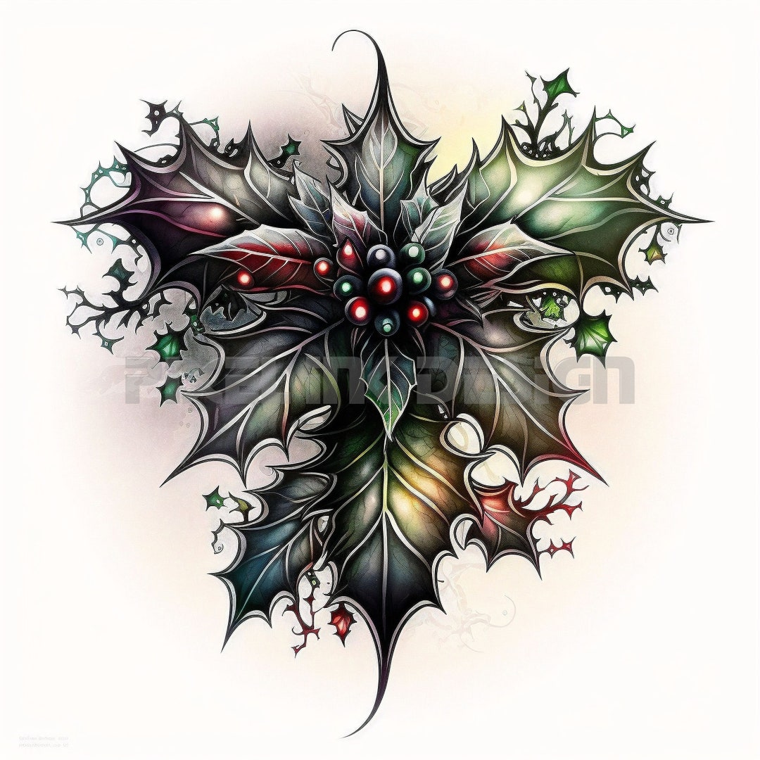 Holly Flower Tattoo Design White Background Download - Etsy