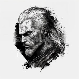 Geralt of Rivia Tattoo Design - Download High Resolution Digital Art PNG Transparent Background | Printable SVG Tattoo Stencil
