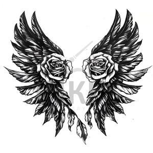 Rose with Wings Tattoo Design - Download High Resolution Digital Art PNG Transparent Background | Printable SVG Tattoo Stencil
