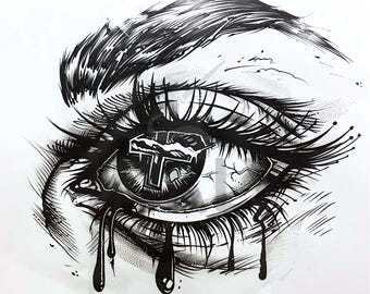 Crying Eye Tattoo Design - Download High Resolution Digital Art PNG Transparent Background | Printable SVG Tattoo Stencil