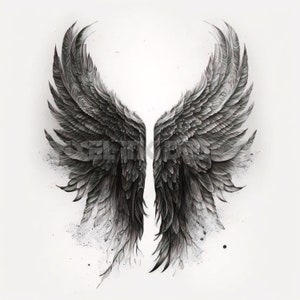 Dark Angel Wings Tattoo Design - Download High Resolution Digital Art PNG Transparent Background | Printable SVG Tattoo Stencil