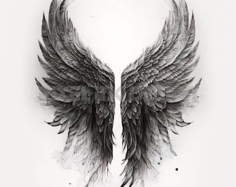 Dark Angel Wings Tattoo Design - Download High Resolution Digital Art PNG Transparent Background | Printable SVG Tattoo Stencil