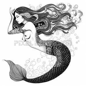 Siren Tattoo Design - Download High Resolution Digital Art PNG Transparent Background | Printable SVG Tattoo Stencil