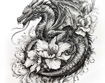 Dragon Tattoo Design - Download High Resolution Digital Art PNG Transparent Background | Printable SVG Tattoo Stencil
