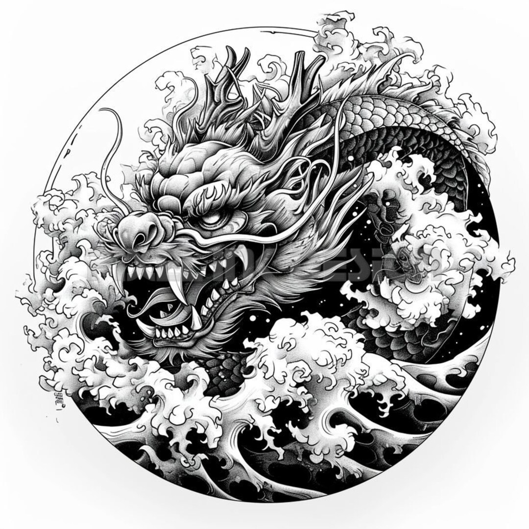Chinese Dragon Tattoo Design Download High Resolution Digital Art PNG Transparent Background Printable SVG Tattoo Stencil - Etsy