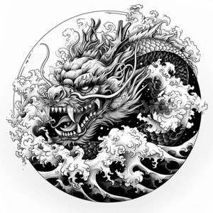 Chinese Dragon Tattoo Design - Download High Resolution Digital Art PNG Transparent Background | Printable SVG Tattoo Stencil