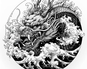 中国のドラゴンのタトゥーのデザイン - 高解像度のデジタルアート PNG