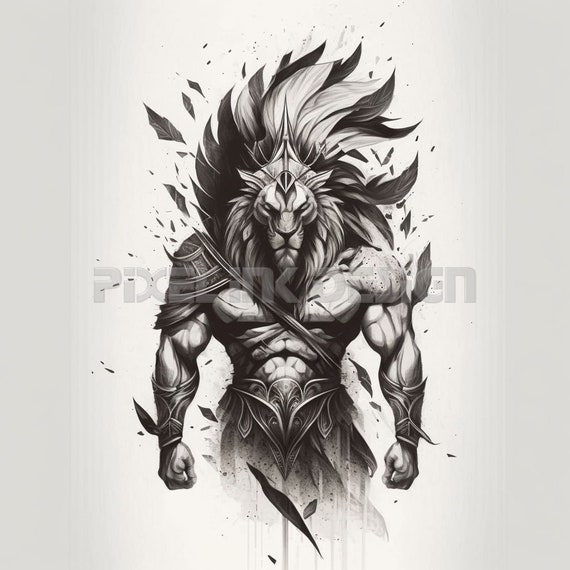 Lion Spartan Tattoo Design White Background (Download Now) 