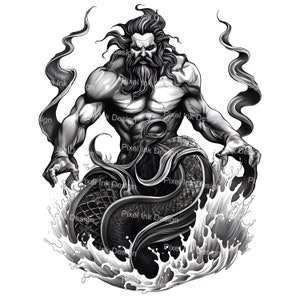 Poseidon Tattoo Design White Background PNG File Download High ...