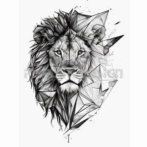Geometrical Lion Tattoo Design - Download High Resolution Digital Art PNG Transparent Background | Printable SVG Tattoo Stencil
