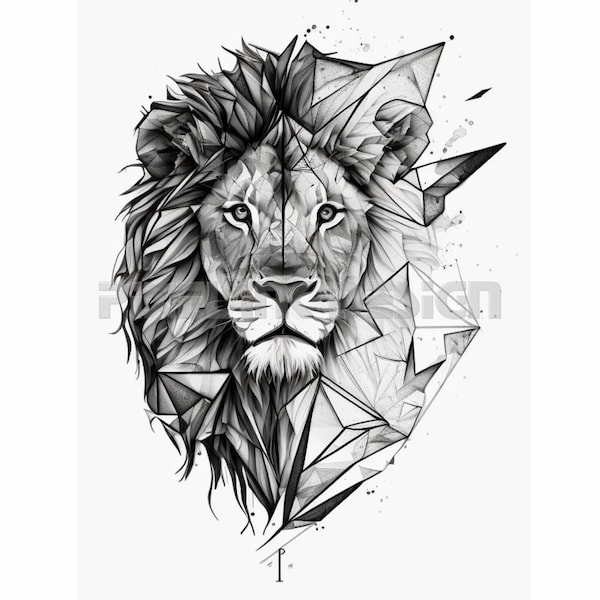 Conception géométrique de tatouage de lion - Téléchargez l'art numérique haute résolution au format PNG sur fond transparent | Pochoir de tatouage SVG imprimable