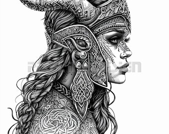 Valkyrie Tattoo Design - Download High Resolution Digital Art PNG Transparent Background | Printable SVG Tattoo Stencil