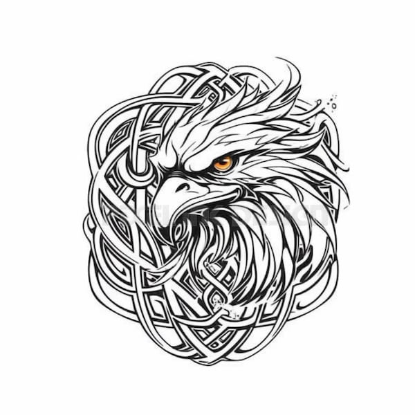 Celtic Eagle Tattoo Design - Download High Resolution Digital Art PNG Transparent Background | Printable SVG Tattoo Stencil