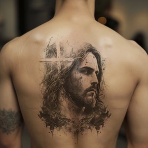 Diseño de tatuaje de Jesucristo Descargar arte digital de alta resolución PNG fondo transparente / plantilla de tatuaje SVG imprimible imagen 6