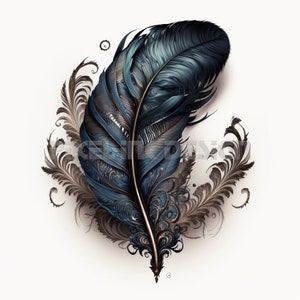Feather Tattoo Design - Download High Resolution Digital Art PNG Transparent Background | Printable SVG Tattoo Stencil