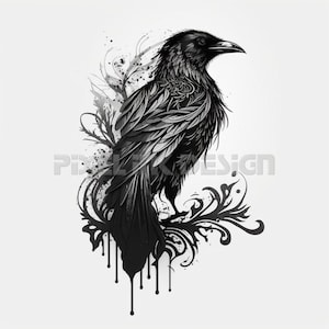 Crow Tattoo Design - Download High Resolution Digital Art PNG Transparent Background | Printable SVG Tattoo Stencil