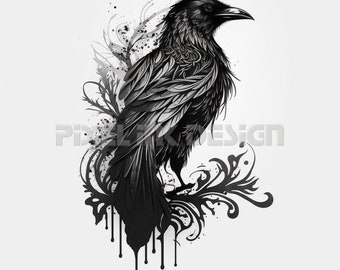 Crow Tattoo Design - Download High Resolution Digital Art PNG Transparent Background | Printable SVG Tattoo Stencil