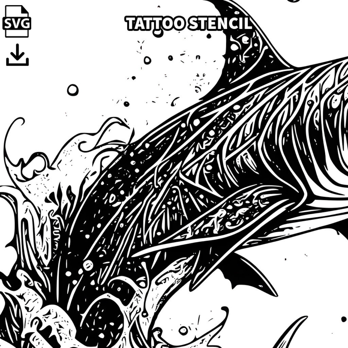 Shark Tattoo Design Download High Resolution Digital PNG Art on White ...