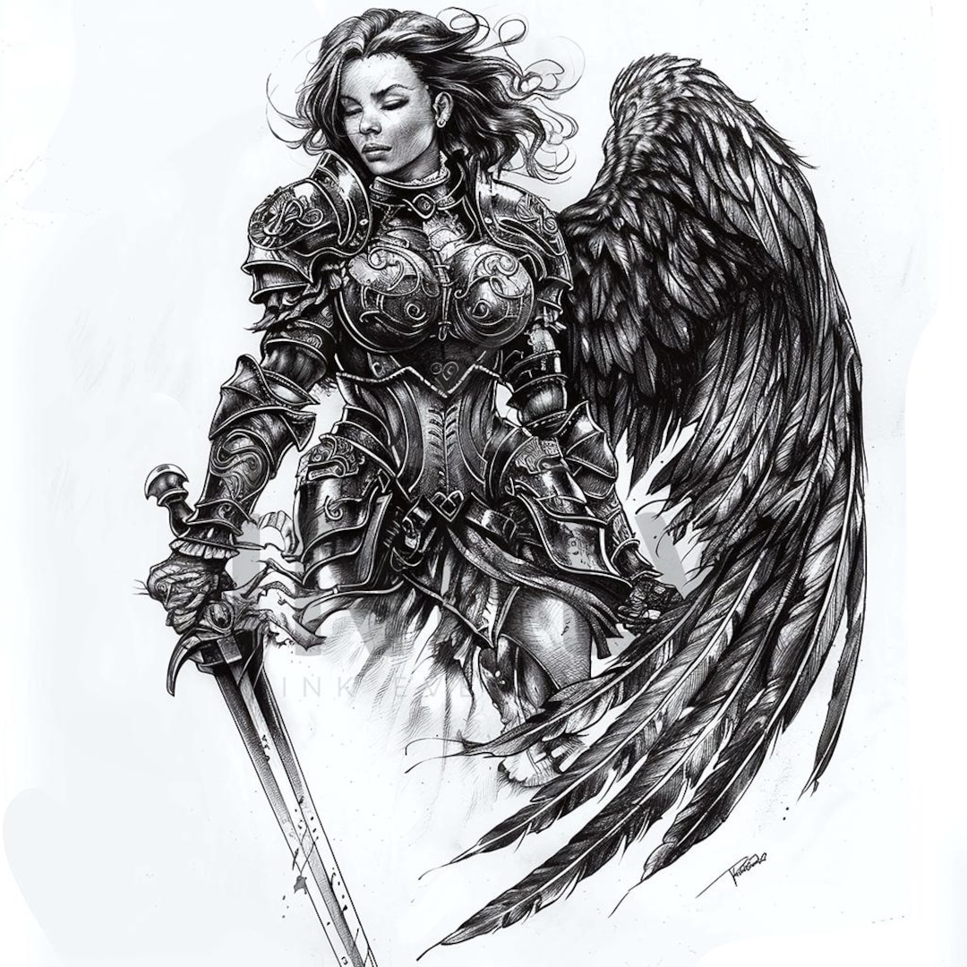 Angel Tattoo Design - Download High Resolution Digital Art PNG Transparent  Background | Printable SVG Tattoo Stencil - Etsy Finland, image size:1080x1080
