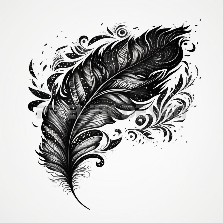 feather-tattoo-design-download-high-resolution-digital-art-png-transparent-background-printable-svg-tattoo-stencil-etsy