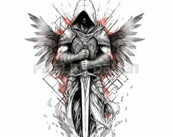 Guardian Angel with a Sword Tattoo Design
