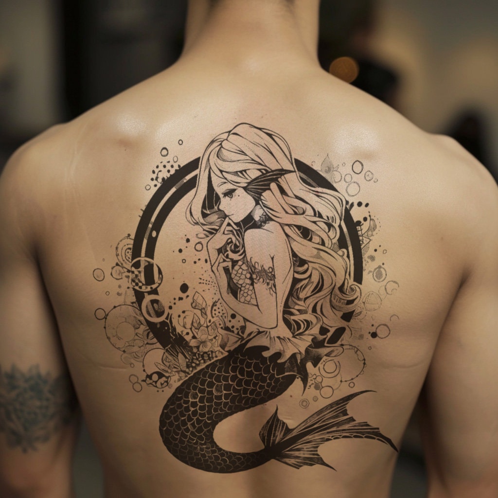 Young Mermaid Tattoo Design - Download High Resolution Digital Art PNG  Transparent Background | Printable SVG Tattoo Stencil - Etsy, image size:1024x1024