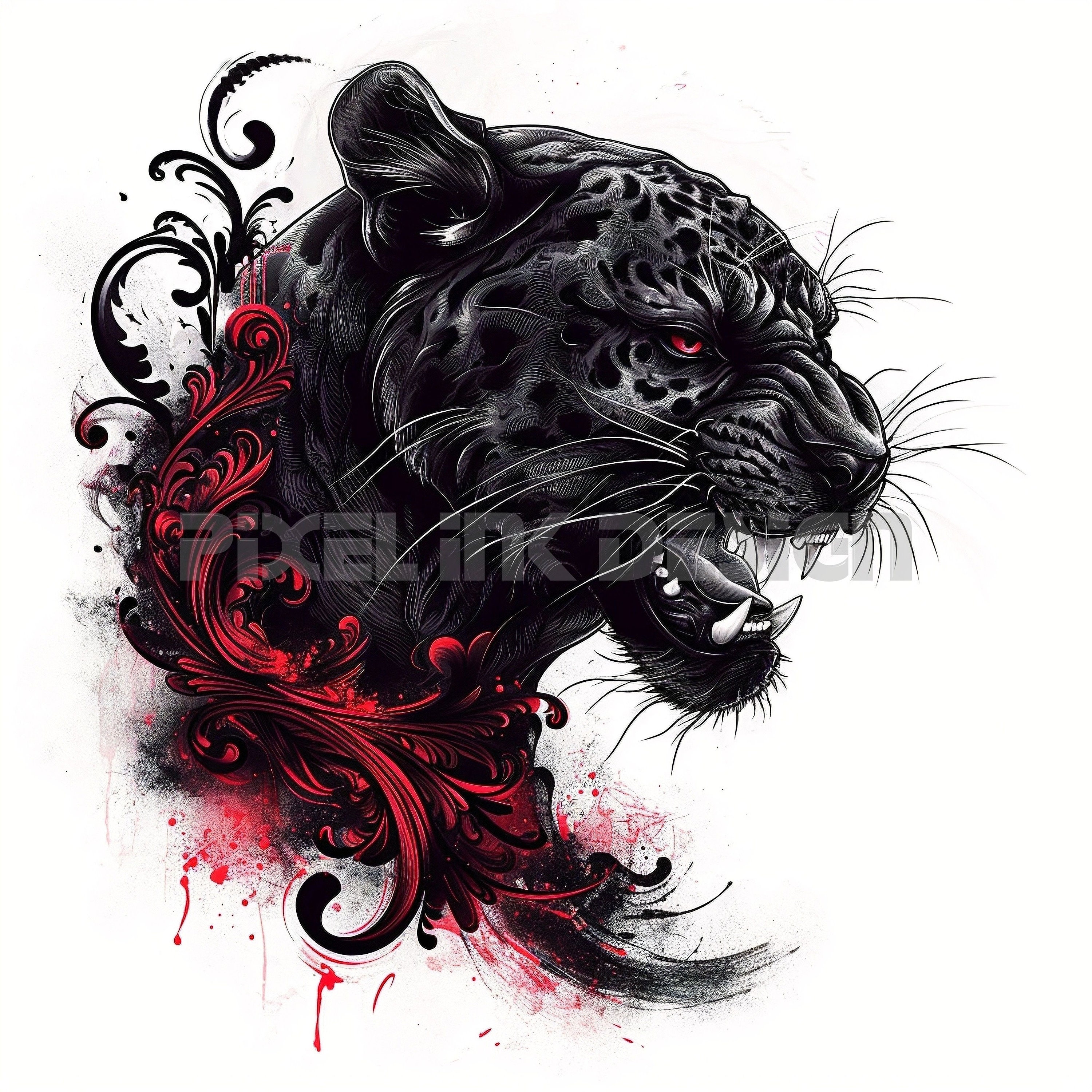 Panther Tattoo Design Download High Resolution Digital PNG Art on White ...