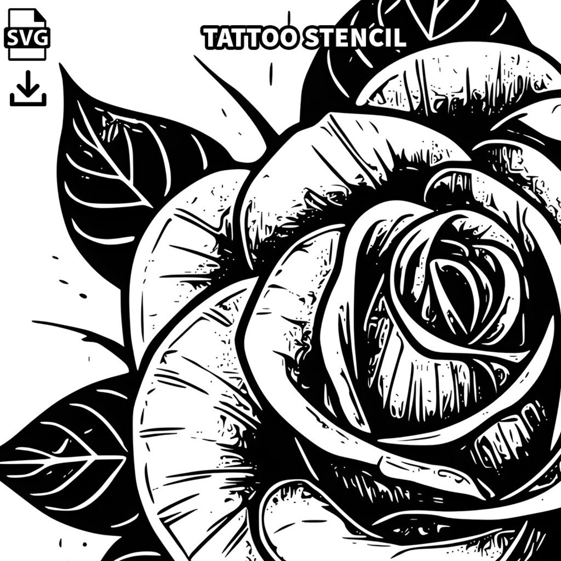 Rose With Leafs Tattoo White Background Download High Resolution ...