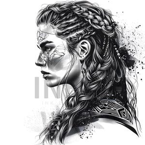 Famale Viking Tattoo Design - Download High Resolution Digital Art PNG Transparent Background | Printable SVG Tattoo Stencil