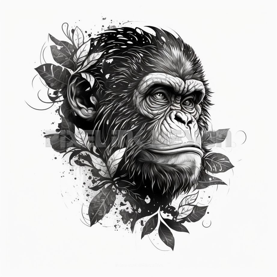 Ape Tattoo Design Download High Resolution Digital PNG Art on White ...