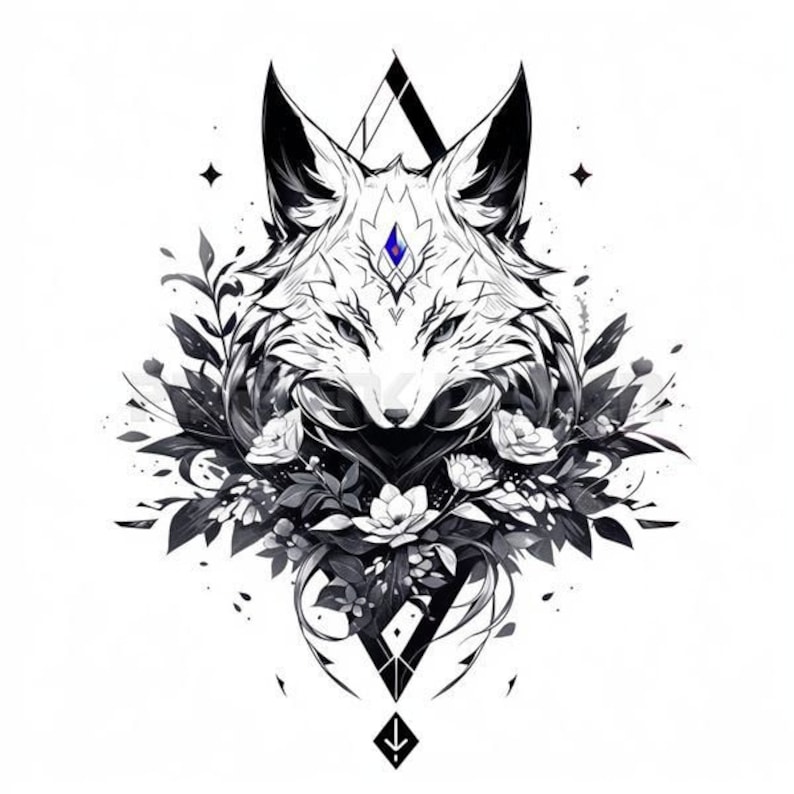 Geometrical Floral Fox Tattoo Design Download High Resolution Digital ...