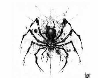 Black Widow Spider Tattoo Design - Download High Resolution Digital Art PNG Transparent Background | Printable SVG Tattoo Stencil