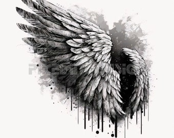 Diseño de tatuaje de alas de ángel: descarga arte digital de alta resolución PNG fondo transparente / plantilla de tatuaje SVG imprimible