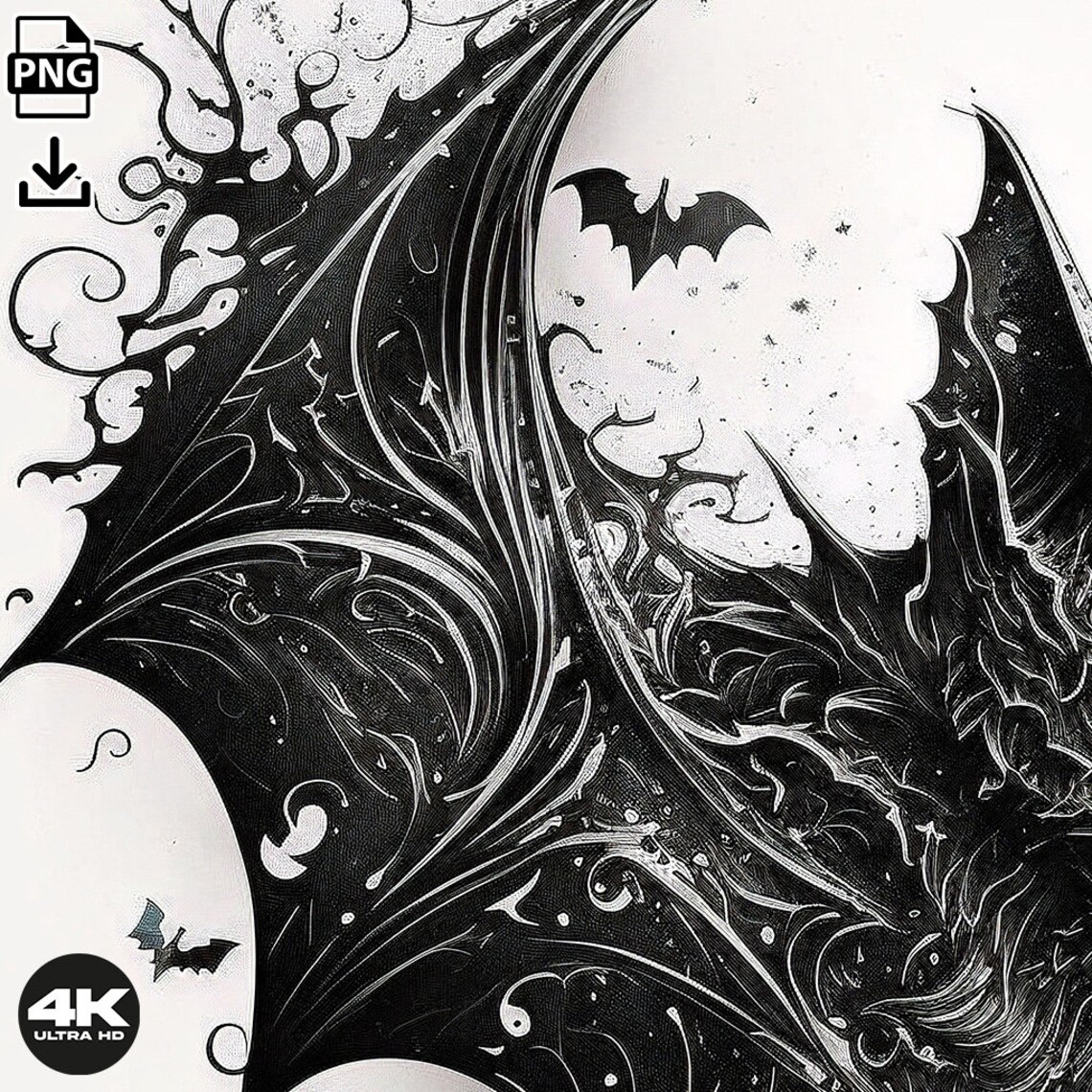 Bat Tattoo Design Download High Resolution Digital PNG Art on White ...