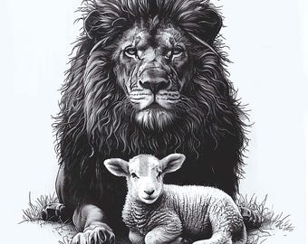 Lion and the Lamb Tattoo Design - Download High Resolution Digital Art PNG Transparent Background | Printable SVG Tattoo Stencil