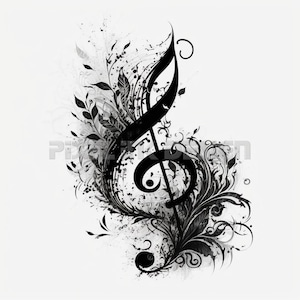 Music Sheet Note Tattoo Design - Download High Resolution Digital Art PNG Transparent Background | Printable SVG Tattoo Stencil