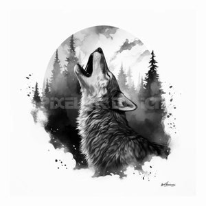 Howling Wolf Tattoo Design - Download High Resolution Digital Art PNG Transparent Background | Printable SVG Tattoo Stencil