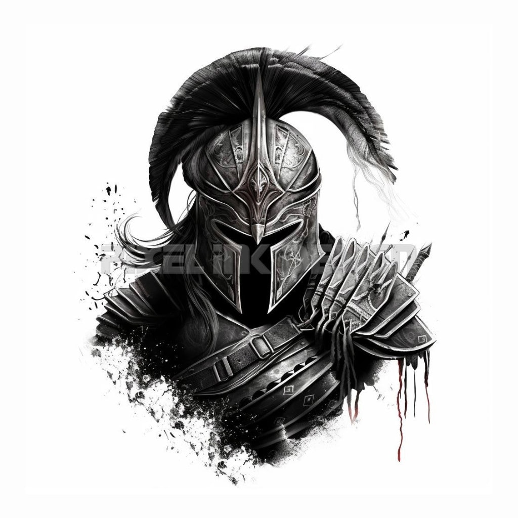 Black and grey Spartan tattoo, inspired by 300.