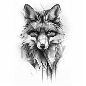 Geometrical Fox Tattoo Design - Download High Resolution Digital Art PNG Transparent Background | Printable SVG Tattoo Stencil
