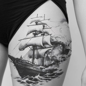 Sailing Ship Tattoo Design - Download High Resolution Digital Art PNG ...