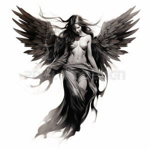 Diseño de tatuaje de ángel: descarga arte digital de alta resolución PNG fondo transparente / plantilla de tatuaje SVG imprimible