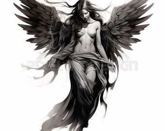 Angel Tattoo Design - Download High Resolution Digital Art PNG Transparent Background | Printable SVG Tattoo Stencil
